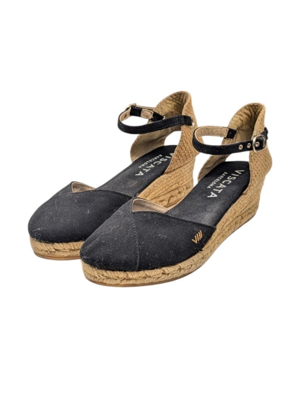 Viscata Pubol Black Canvas Espadrille Wedge Sandals Size 39 US 8 EUC $135 S4144 - Picture 8 of 12
